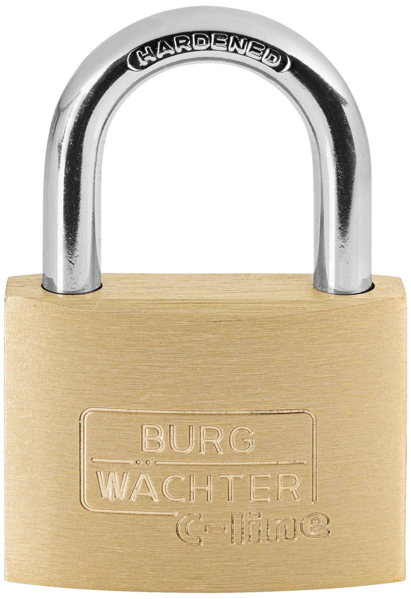 Ein robustes Vorhängeschloss aus Metall mit Gravur 'BURG WÄCHTER C-line' zeigt Sicherheit und Schutz.
