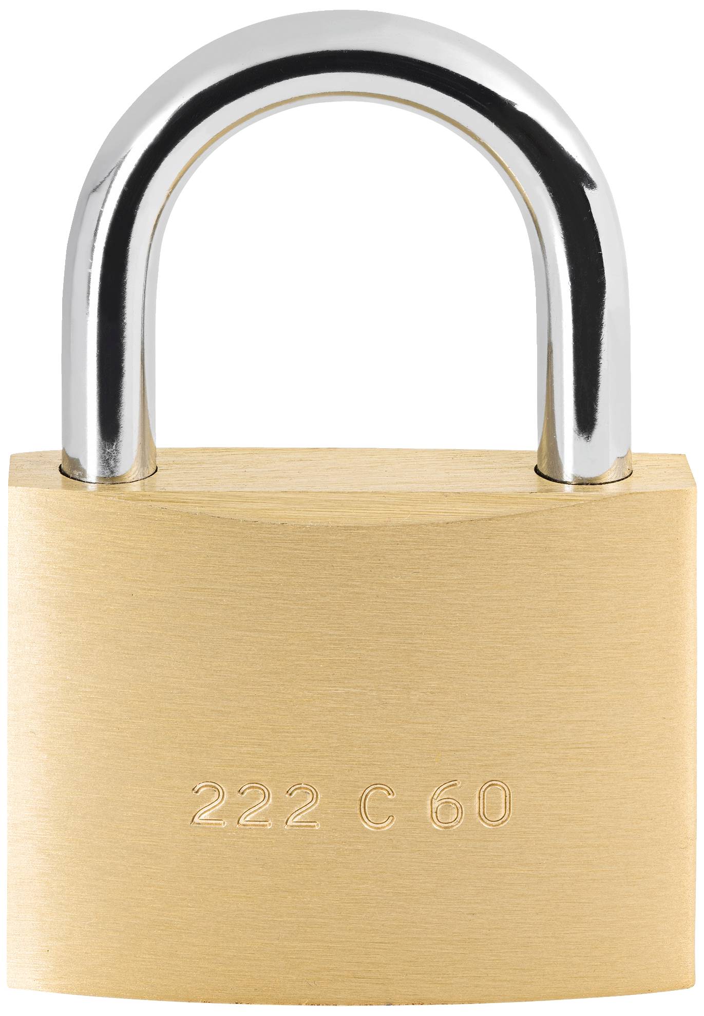 Ein massives Vorhängeschloss aus Messing mit der Gravur '222 C 60'.