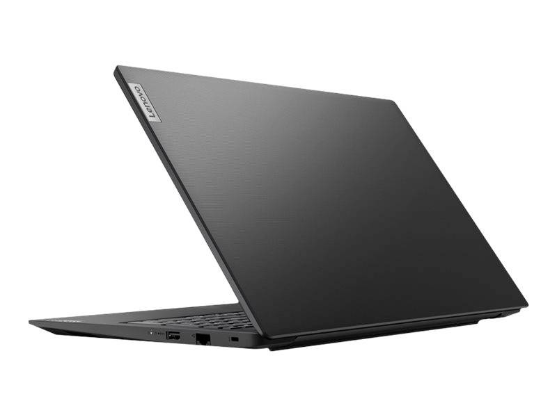 Ein schwarzer Laptop in einer seitlichen Ansicht, der teilweise geöffnet ist.