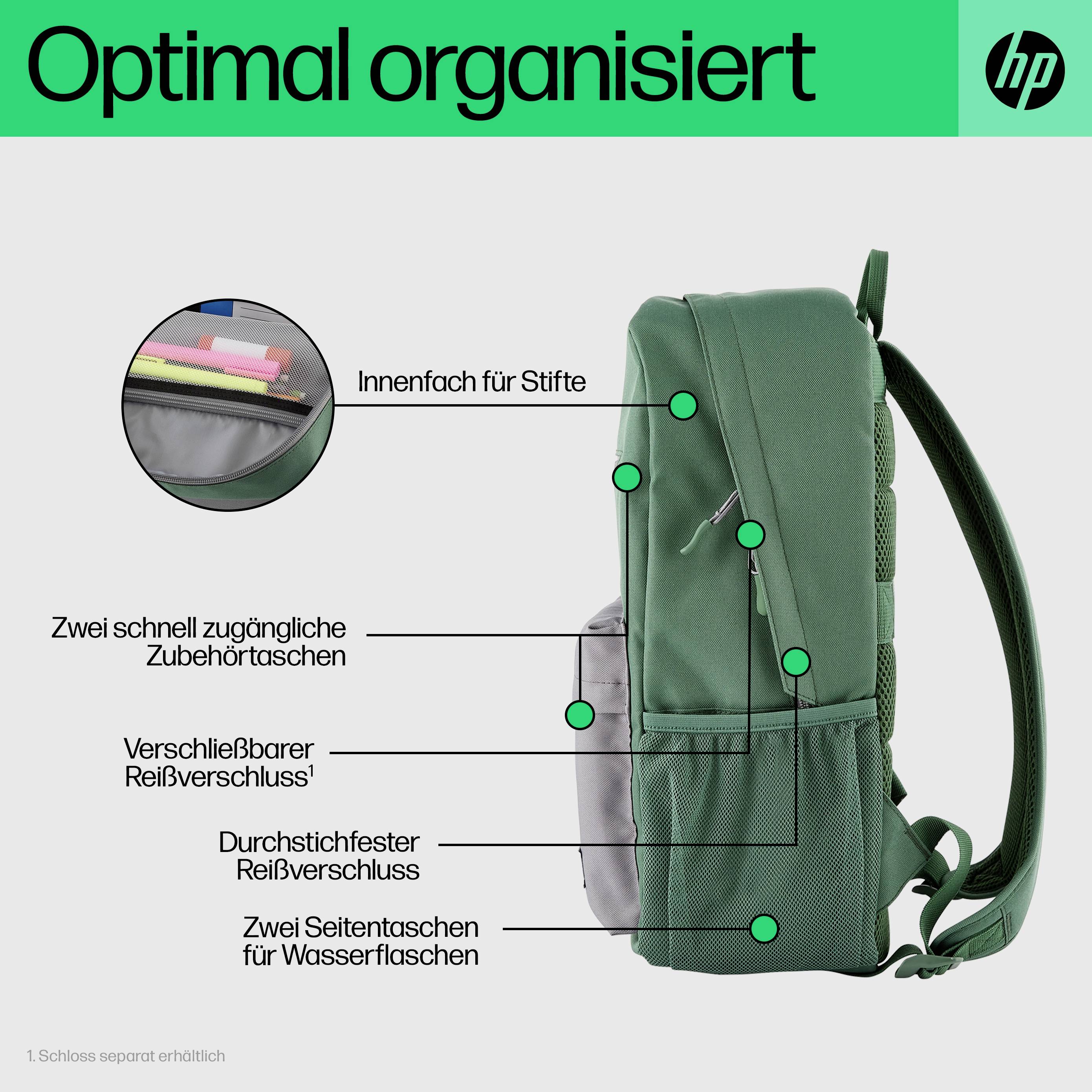 HP Notebook Rucksack Campus Passend für maximal: 39,6 cm (15,6") Grün