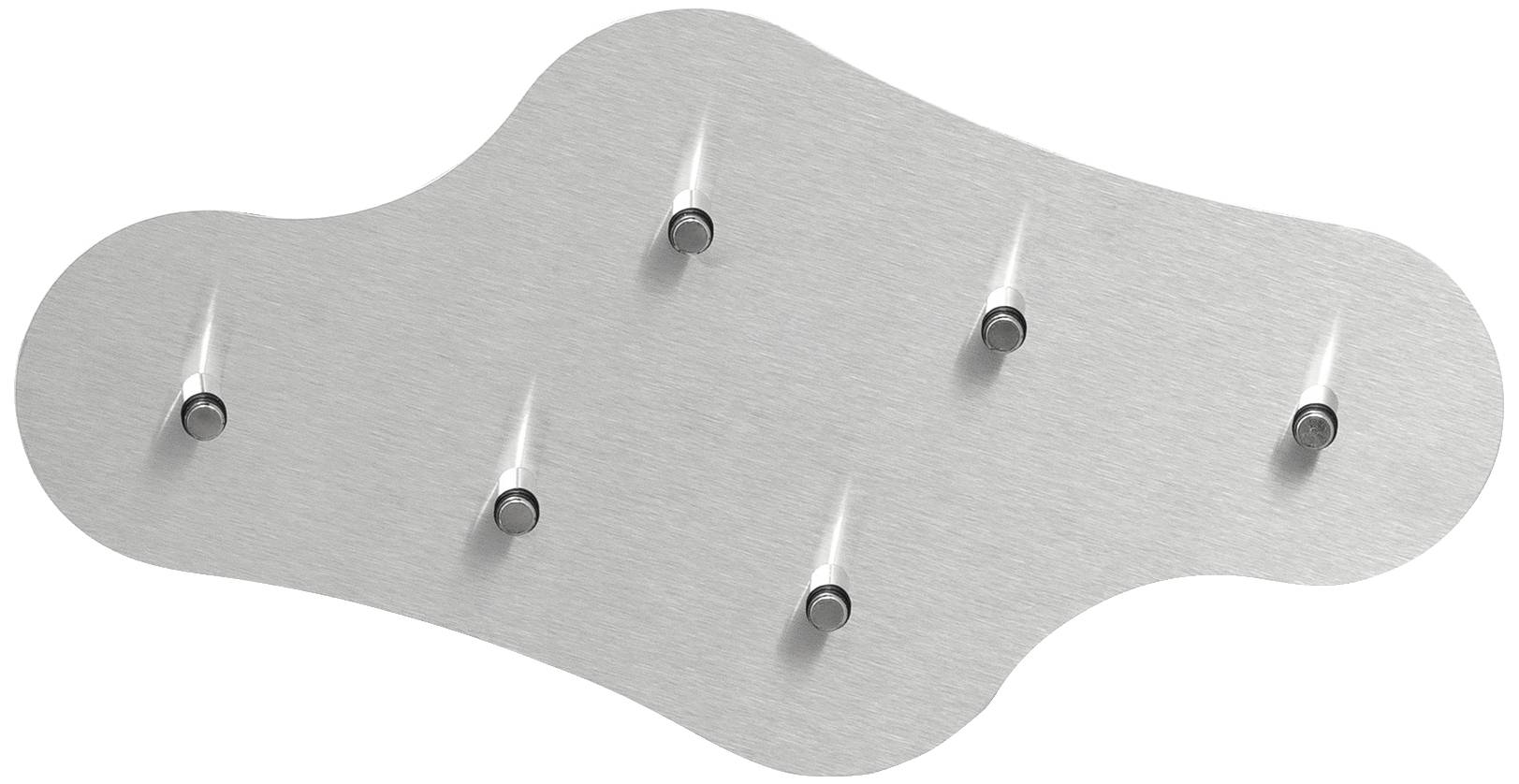 Sechshaken-Kleiderhakenleiste aus gebürstetem Metall mit wellenförmigem Design. Ideal für die horizontale Aufhängung von Mänteln und Jacken.