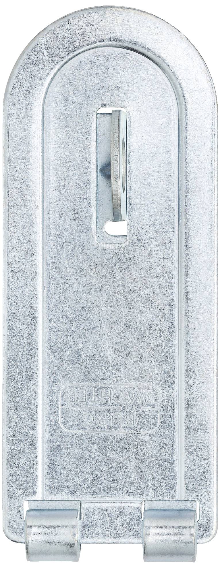 Metallschlossklammer in silberner Farbe mit beweglichem Scharnier und rundem Verschlussmechanismus an der Oberseite mittig.