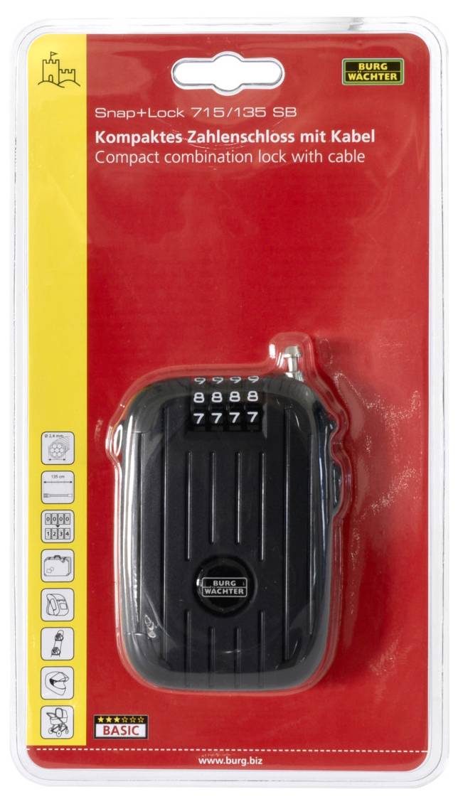 Burg Wächter Snap+Lock 715/135 SB Kabelschloss Schwarz Zahlenschloss