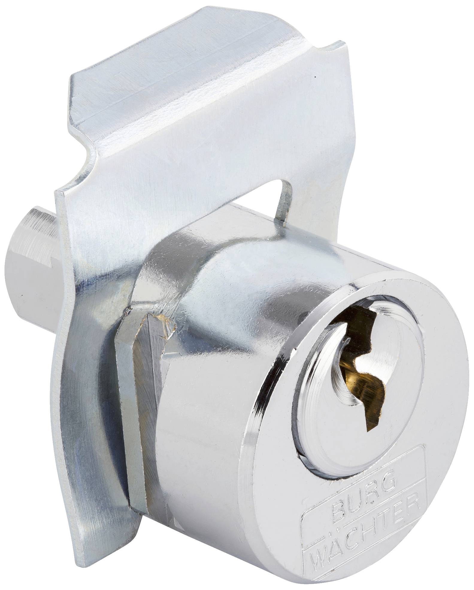 Sicherheits-Riegelschloss aus Metall mit glänzender Oberfläche, geeignet für Schranktüren und Schließfächer.