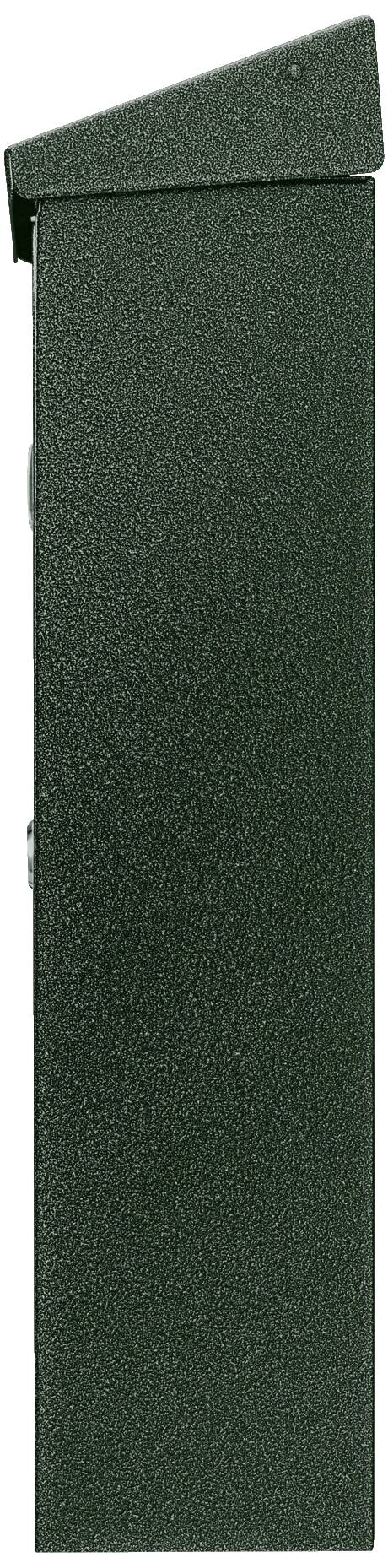 Ein grünes, rechteckiges Metallgehäuse mit schrägem Oberteil.