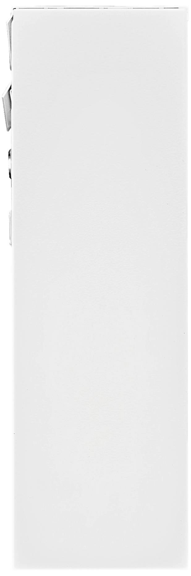 Eine weiße, rechteckige Verpackung steht vertikal. Sie hat keine sichtbaren Aufdrucke oder Grafiken.