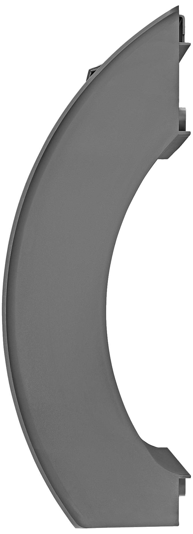 Ein graues, gebogenes Kunststoffteil, das möglicherweise zu einem größeren mechanischen oder elektronischen Gerät gehört.