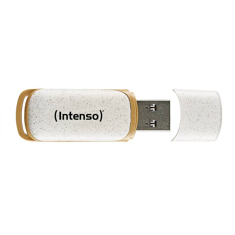 USB-Stick mit abnehmbarer Schutzkappe, Marke 'Intenso'.