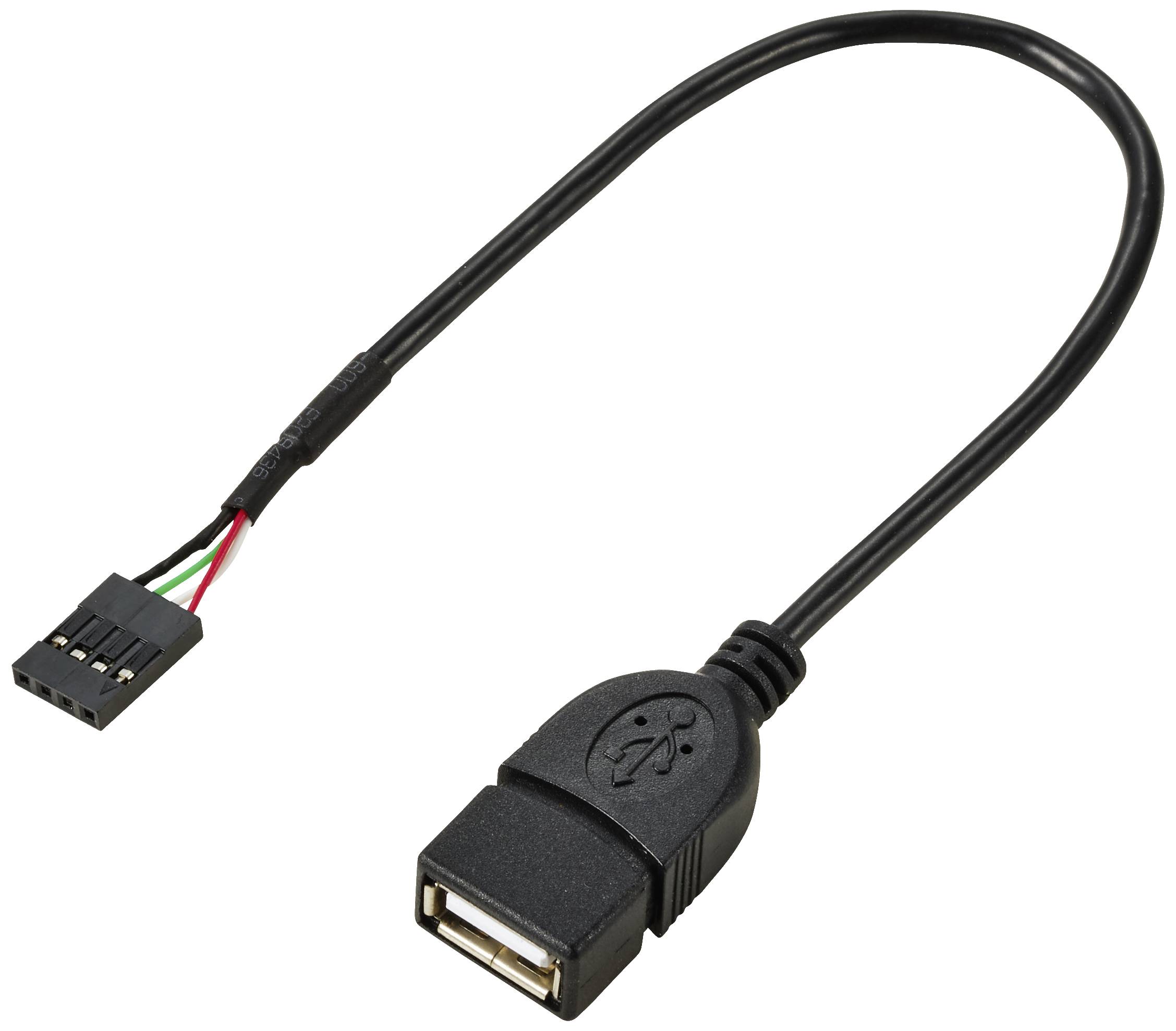 Ein USB-Adapterkabel mit einem 4-Pin-Verbindungsteil auf einer Seite und einem USB-Buchsenanschluss auf der anderen.