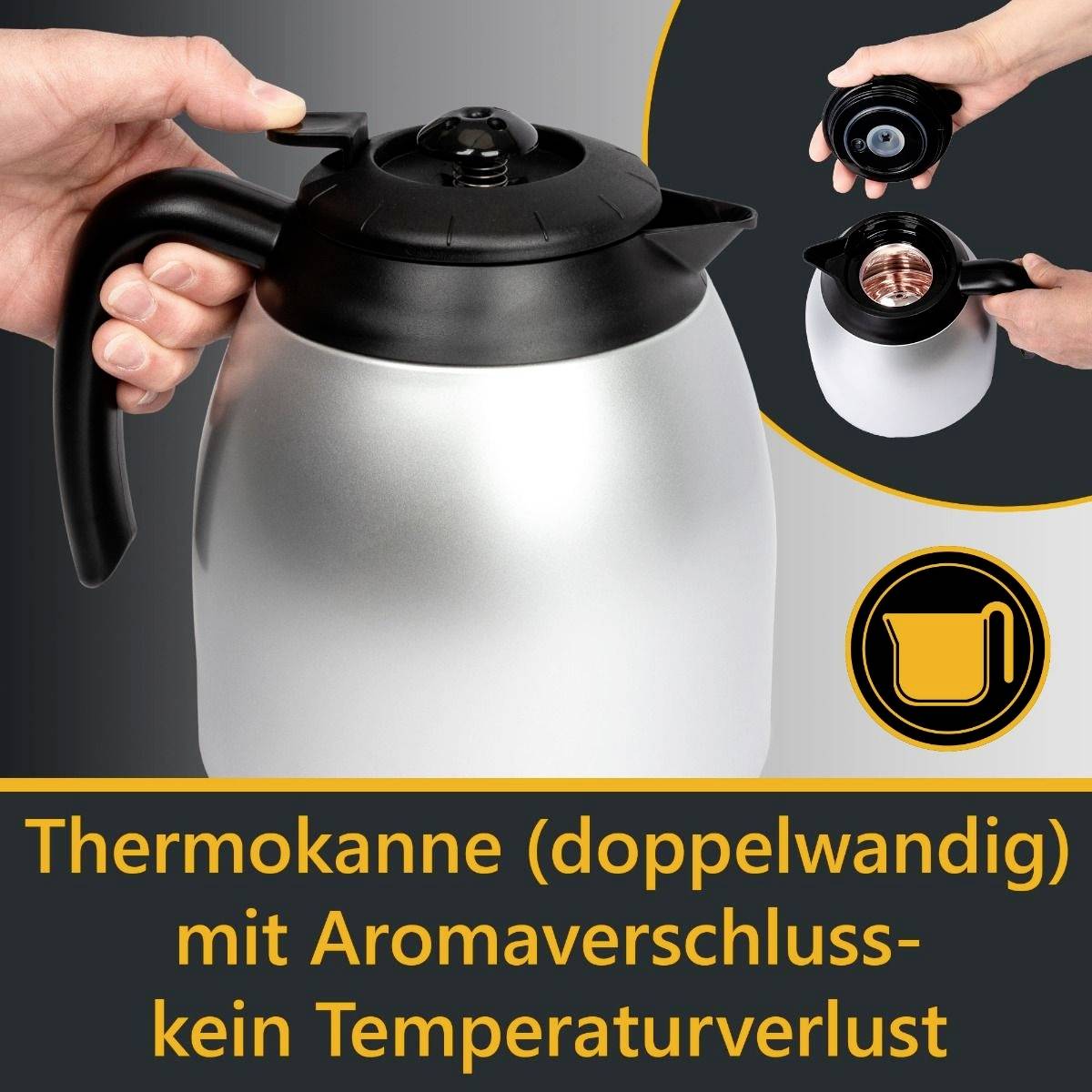 Clatronic KA 3327, Filterkaffeemaschine, Gemahlener Kaffee, 870 W, Schwarz, Edelstahl
