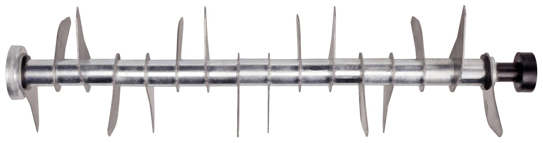 Eine Stahlwalze mit mehreren scharfen Klingen, verwendet zur Belüftung von Rasenflächen.