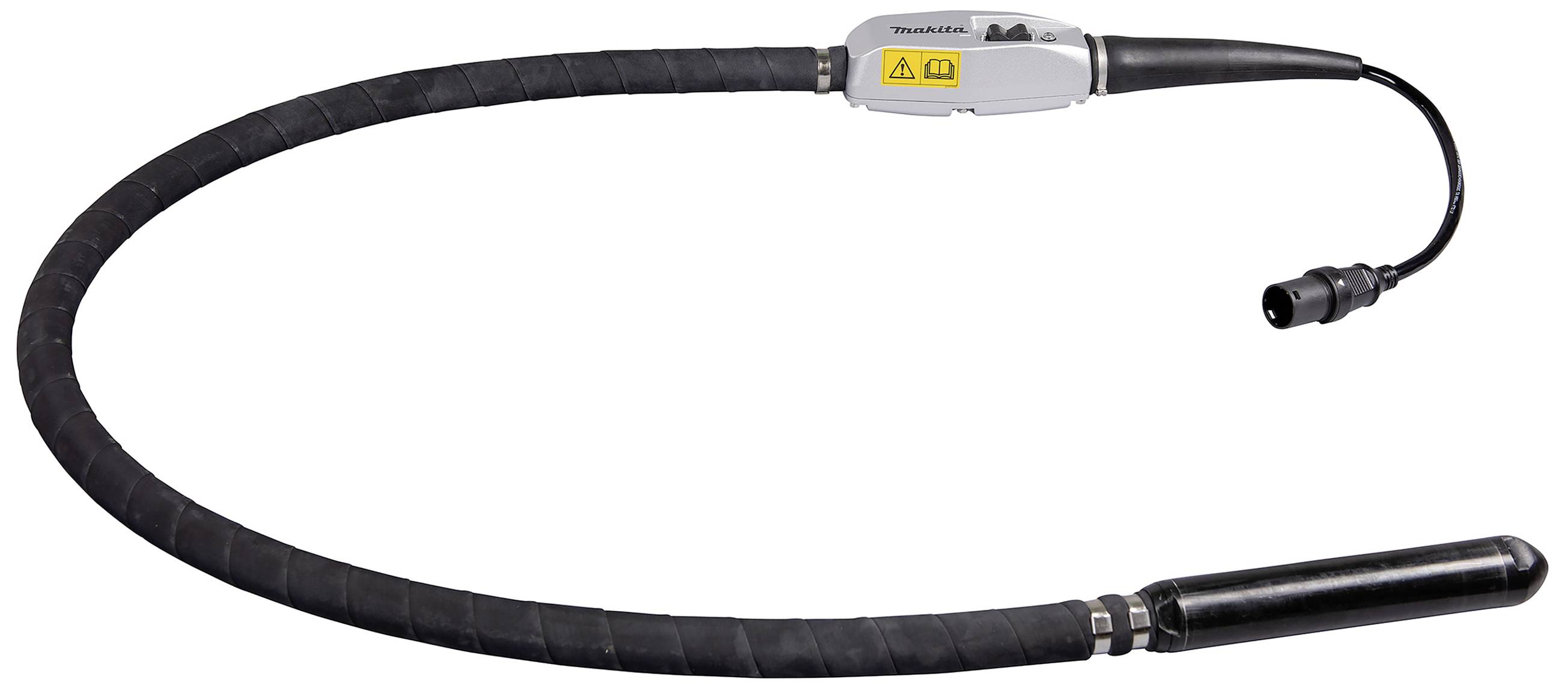 Ein elektrischer Betoninnenrüttler mit einem flexiblen Schlauch und einem runden Vibrationskopf, verwendet für die Verdichtung von Beton.