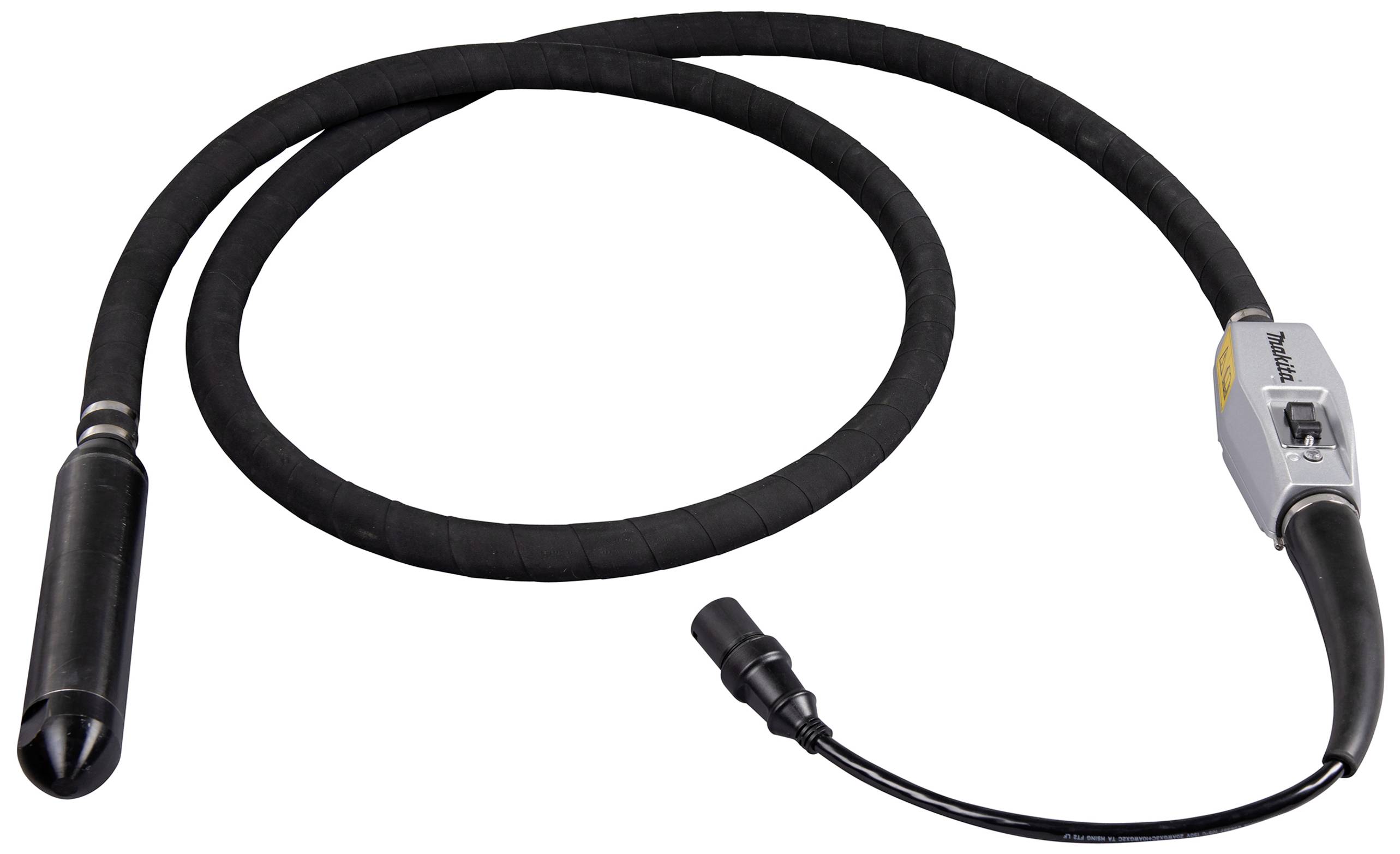 Schwarz ummanteltes Elektrowerkzeug mit einem kabelgebundenen Handstück, geeignet für Bauarbeiten oder Betonverdichtung.