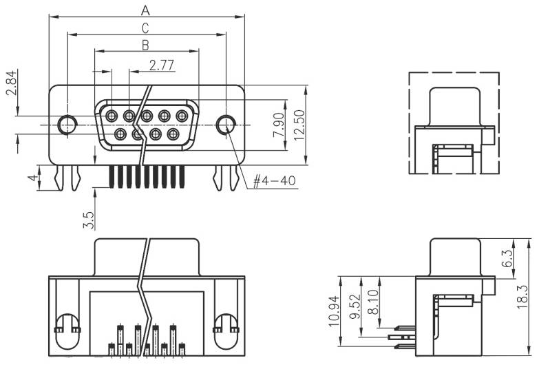 Connfly DS1037-09FNBKT7-0CC D-SUB Buchsenleiste Polzahl: 9 Lötpins Tray