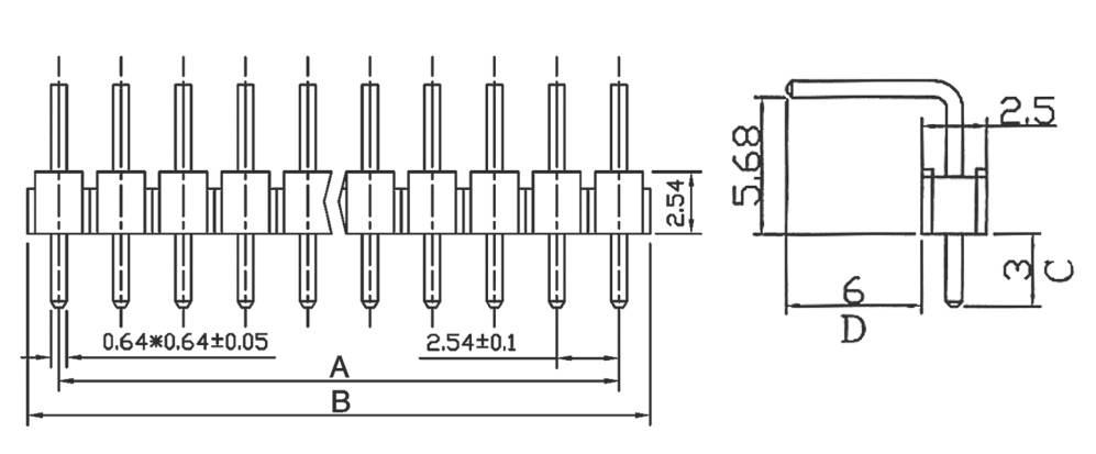 Connfly Stiftleiste (Standard) Anzahl Reihen: 1 Polzahl je Reihe: 40 DS1022-1*40RUF11-B Bulk