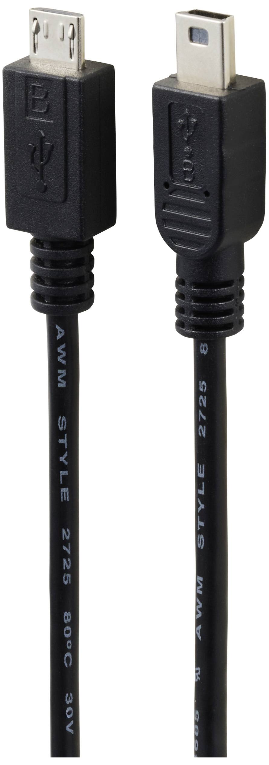 Ein schwarzes USB-Kabel mit zwei verschiedenen Steckertypen an jedem Ende.