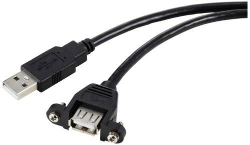 Renkforce USB-Kabel USB 2.0 USB-A Stecker, USB-A Buchse 1.00 m Schwarz für Einbau, schraubbar RF-57