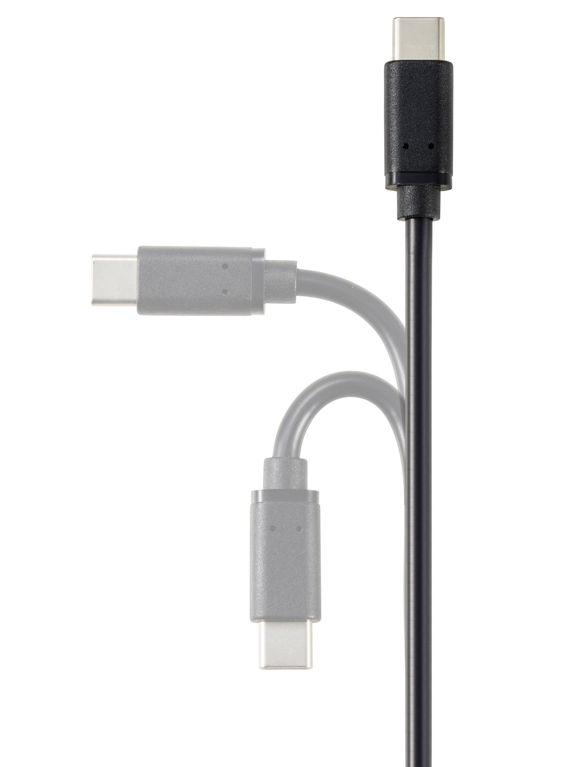 Ein USB-C-Kabel mit drei unterschiedlichen Steckerpositionen, die verschiedene Verbindungswinkel veranschaulichen.