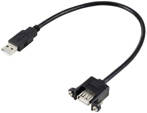 Renkforce USB-Kabel USB 2.0 USB-A Stecker, USB-A Buchse 0.25 m Schwarz für Einbau, schraubbar RF-57