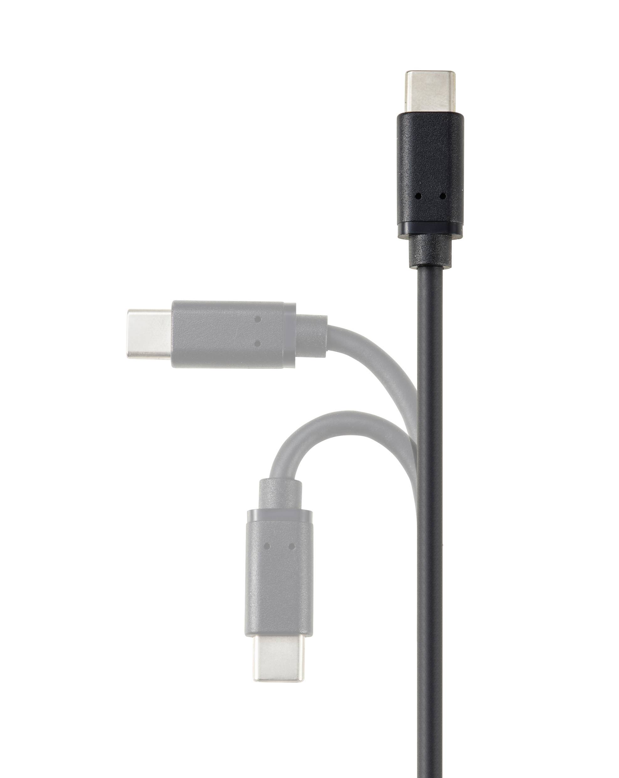 Ein schwarzes USB-C-Kabel ist abgebildet. Zwei unscharfe Kabel erscheinen darunter, was auf Alternativen bzw. verschiedene Blickwinkel hinweist.
