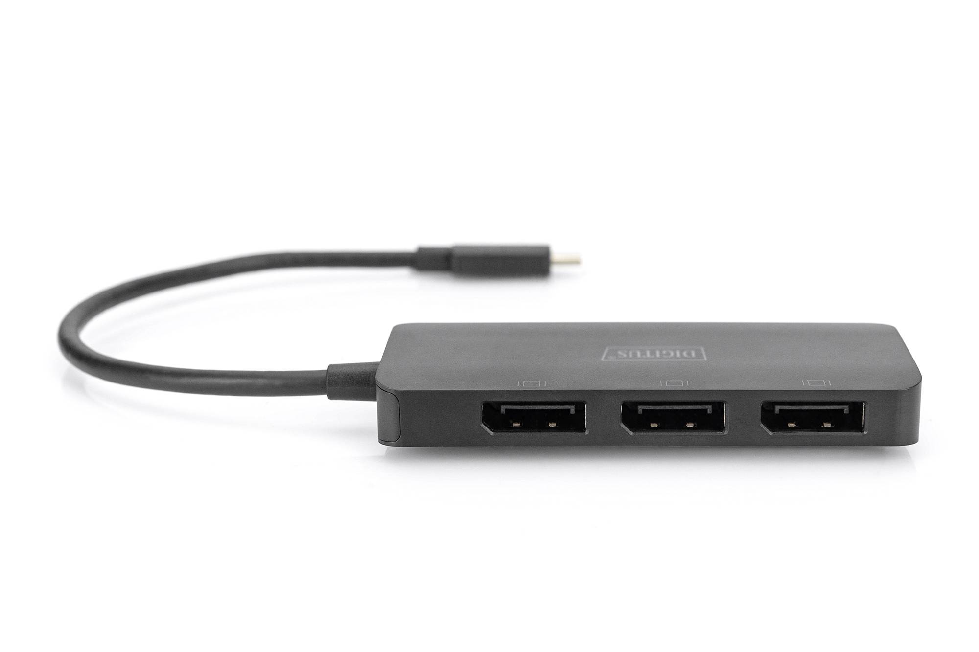 Digitus DS-45334 DisplayPort / USB-C® Adapter [1x USB-C® - 3x DisplayPort Buchse] Schwarz 4K UHD, ohne Ladebuchse