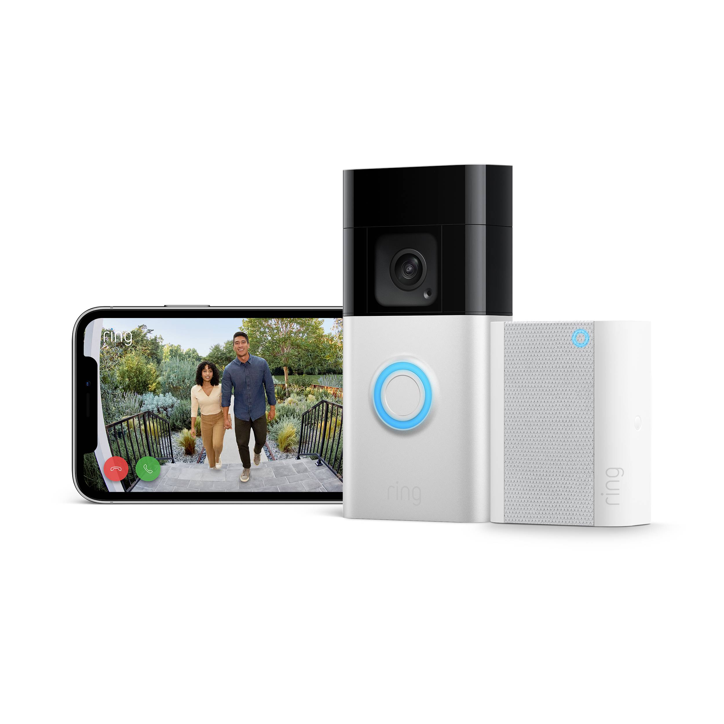 Ring B0BFJNL42P IP-Video-Türsprechanlage Video Doorbell + Chime (2nd Gen) WLAN Nickel (matt), Schwa