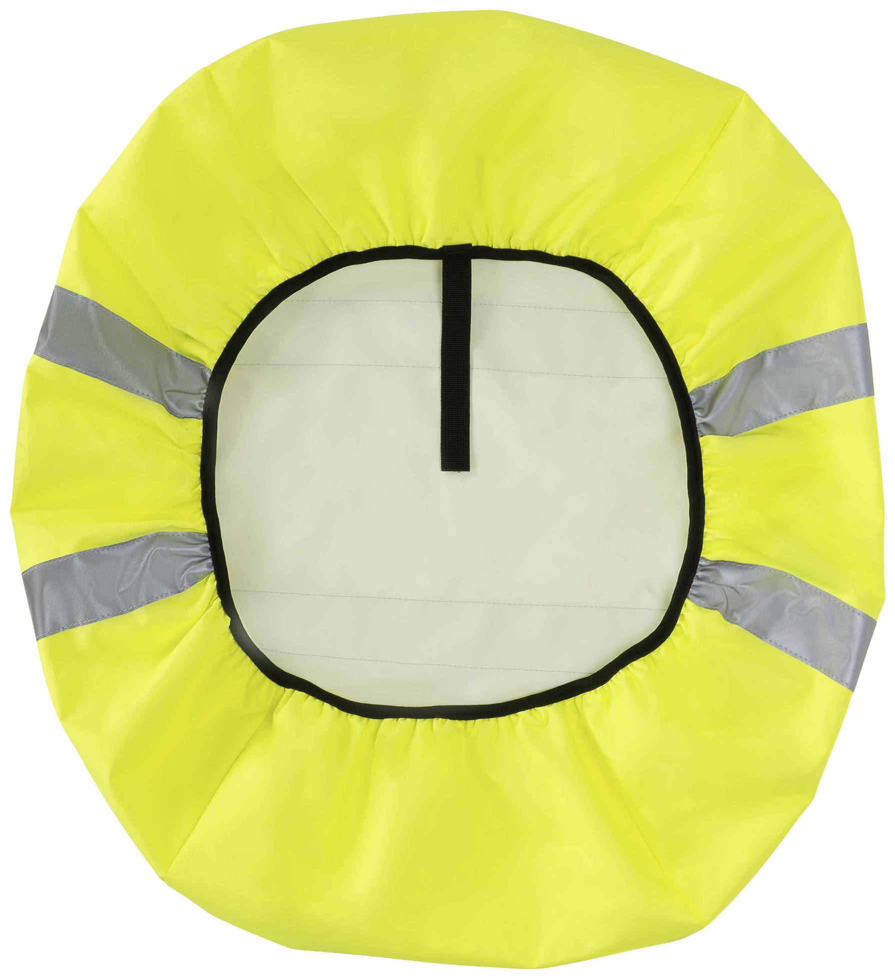 Neongelber, runder Regenschutz für Fahrradsitze mit reflektierenden Streifen, der die Sichtbarkeit im Straßenverkehr erhöht.