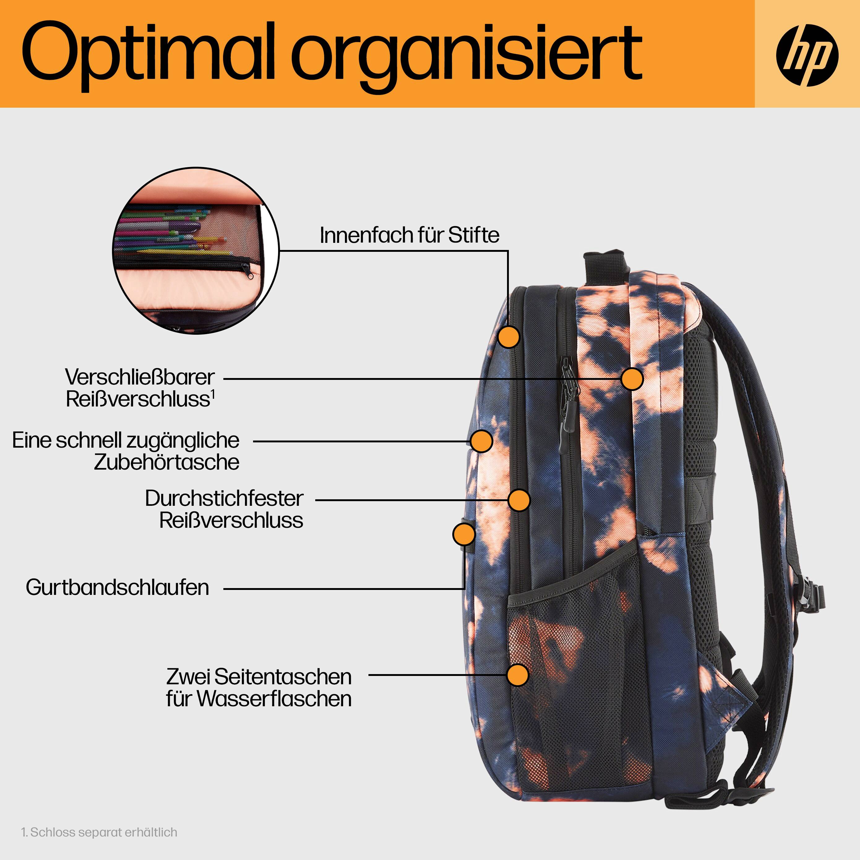 HP Notebook Rucksack Campus XL (Tie Dye) Passend für maximal: 40,9 cm (16,1") Baltic Blue, Hellorange