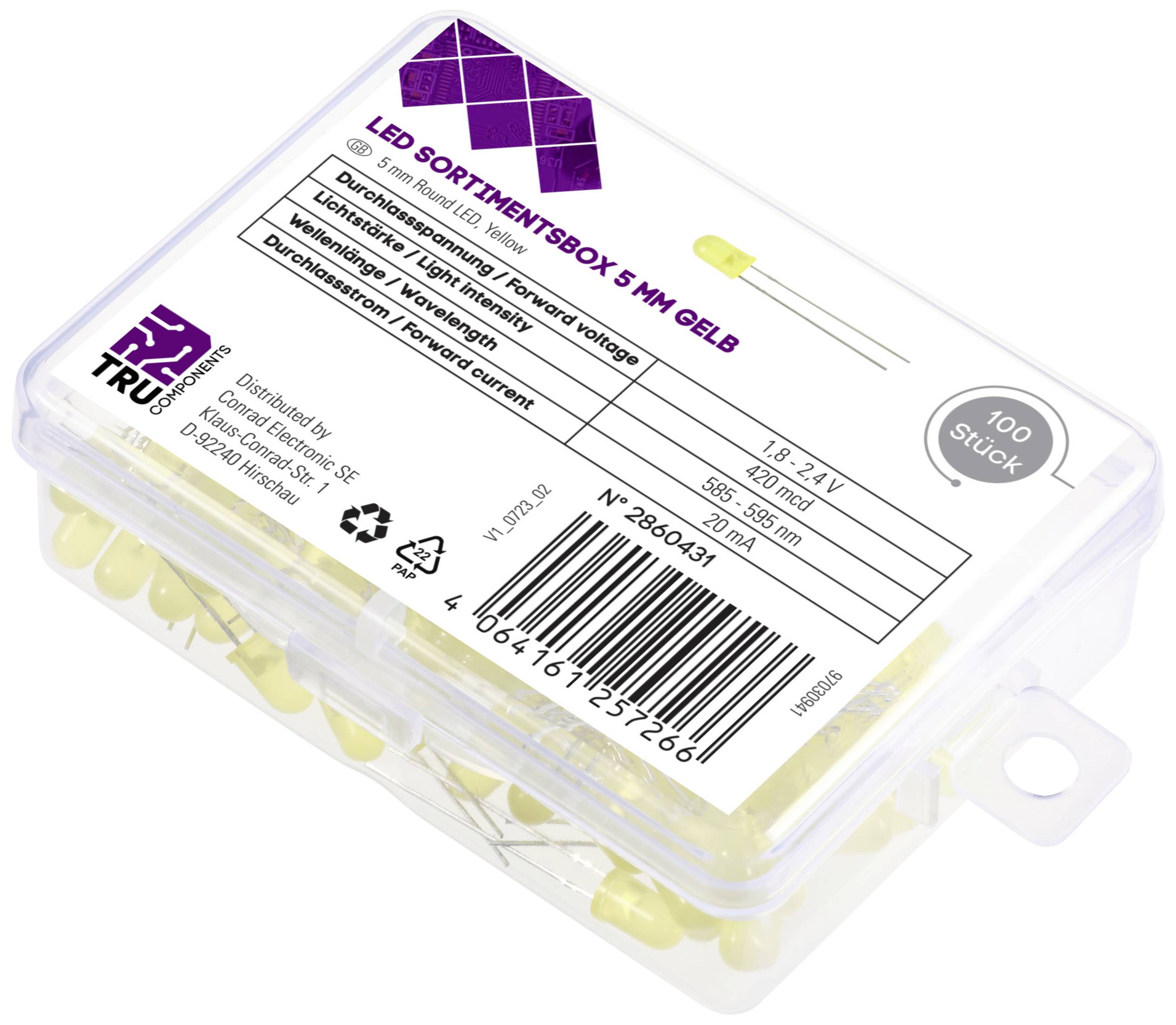 TRU COMPONENTS LED bedrahtet Gelb Rund 5mm 420 mcd 30° 20mA 1.8 V, 2.4V