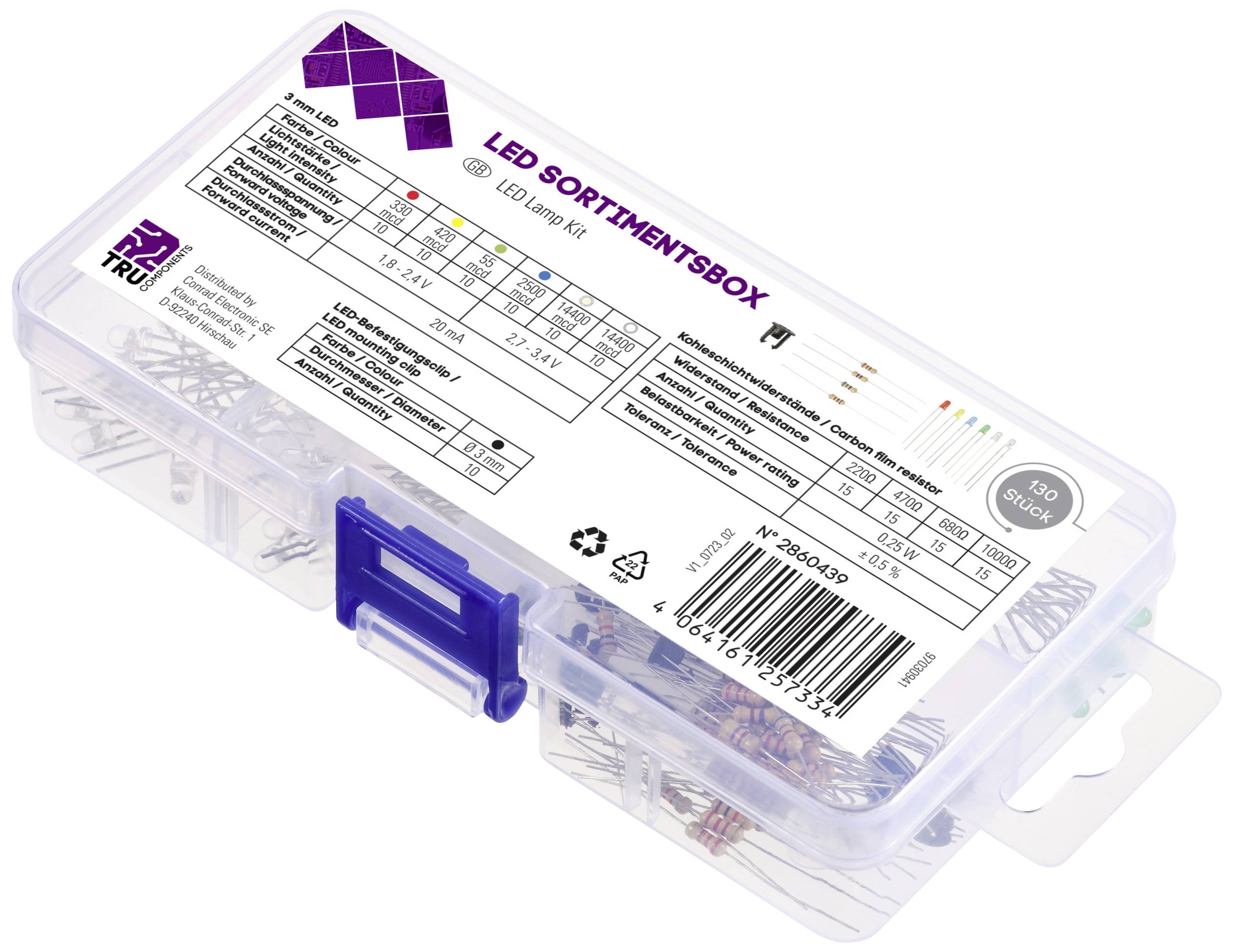 TRU COMPONENTS LED bedrahtet Rot, Gelb, Blau, Gelb-Grün, Warmweiß, Kaltweiß Rund 3mm 55 mcd, 330 mcd, 420 mcd, 2500 mcd, 14400