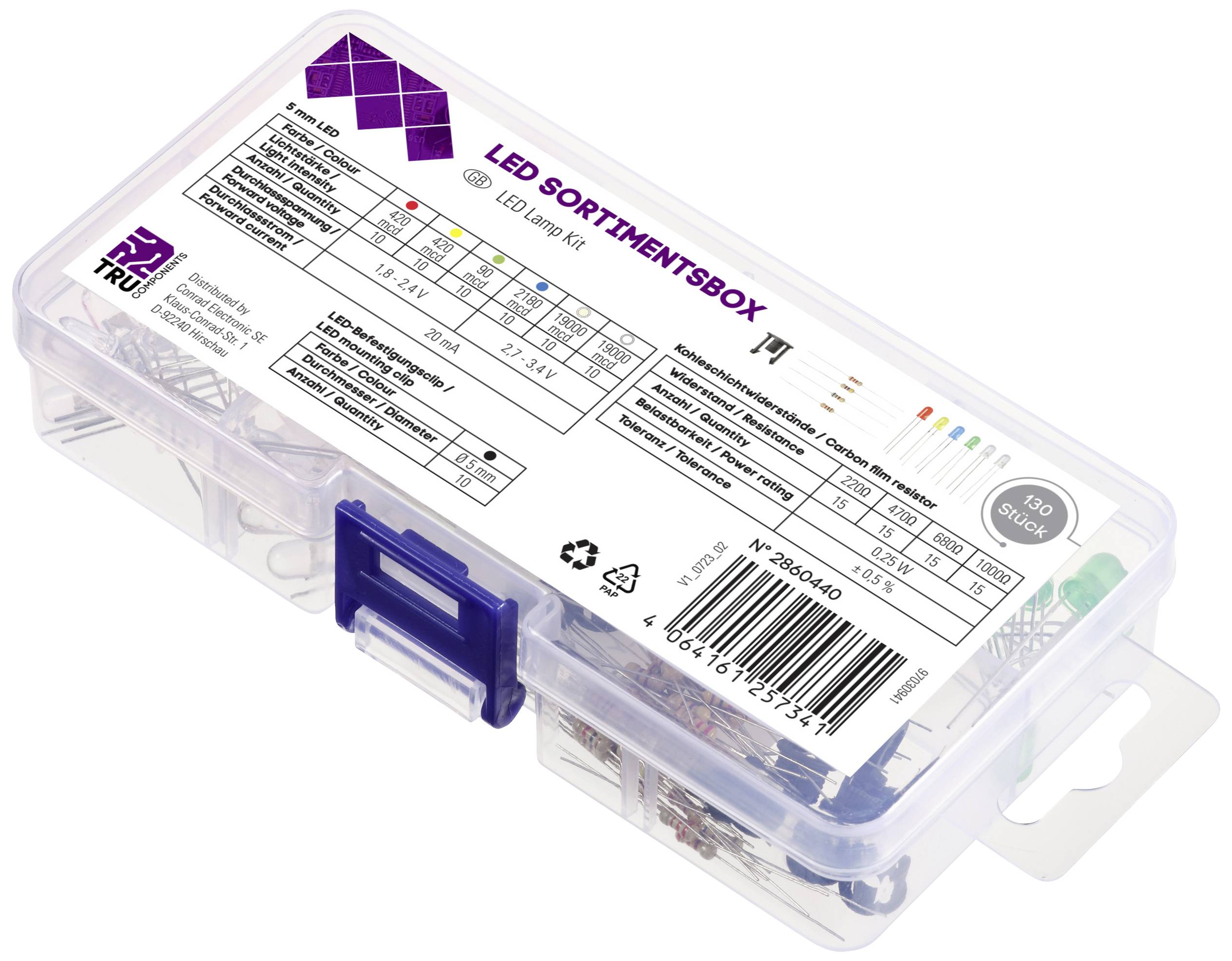 TRU COMPONENTS LED bedrahtet Rot, Gelb, Blau, Gelb-Grün, Warmweiß, Kaltweiß Rund 5mm 90 mcd, 420 mcd, 2180 mcd, 19000 mcd 30°