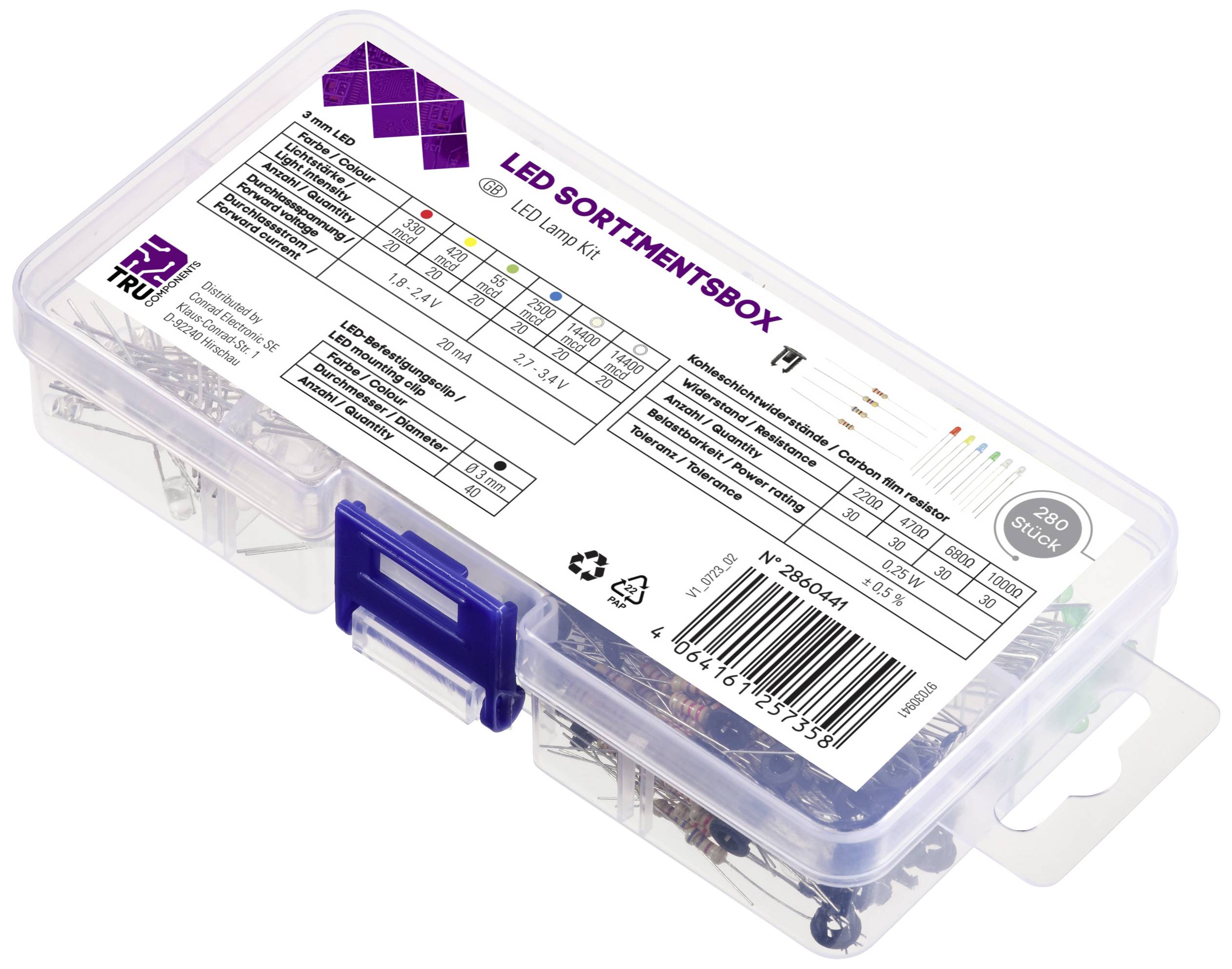 TRU COMPONENTS LED bedrahtet Rot, Gelb, Blau, Gelb-Grün, Warmweiß, Kaltweiß Rund 3mm 55 mcd, 330 mcd, 420 mcd, 2500 mcd, 14400