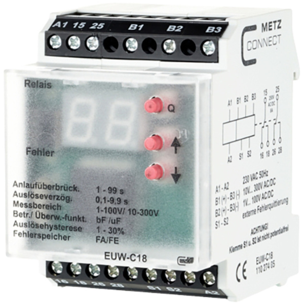 Metz Connect Überwachungsrelais 230 V/AC (max) 2 Wechsler 11027405 1St.