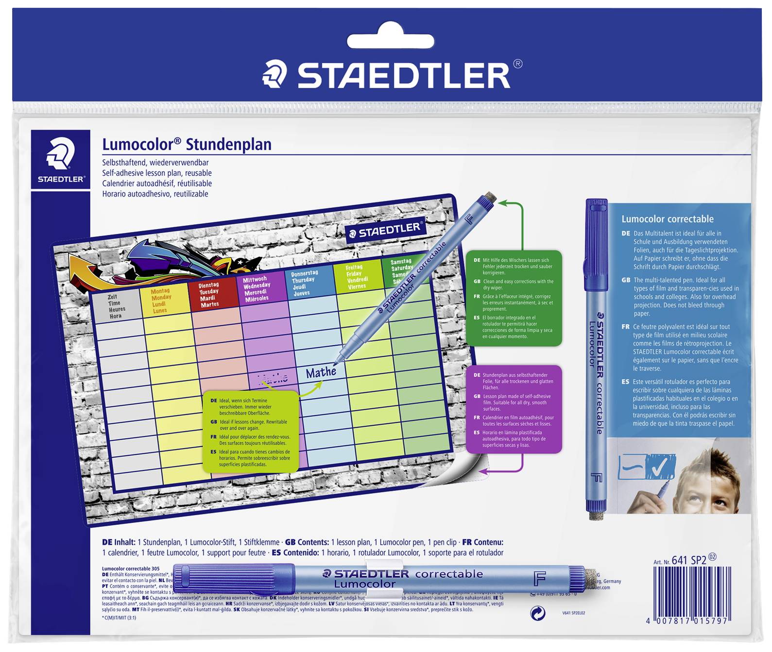 Staedtler Wandkalender Stundenplan 641 SP2 1 Woche/1 Seite