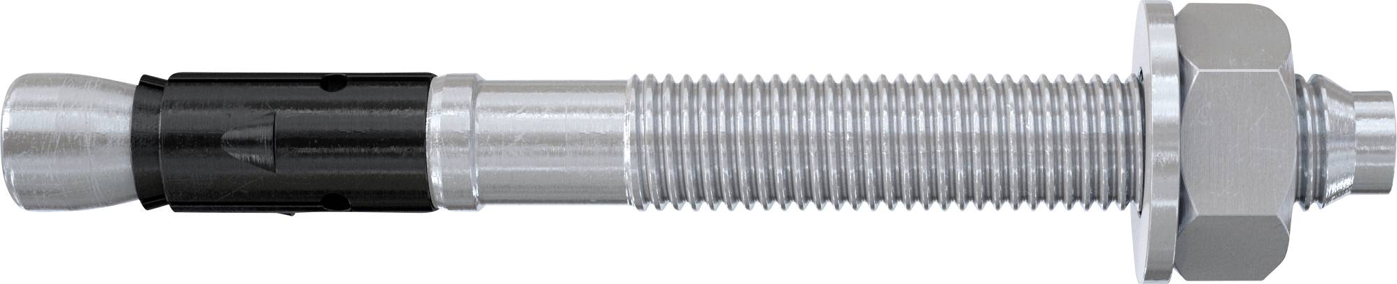 Metallischer Schwerlastanker mit Gewinde und Schraubenmutter, geeignet zur Befestigung in Beton oder Mauerwerk.