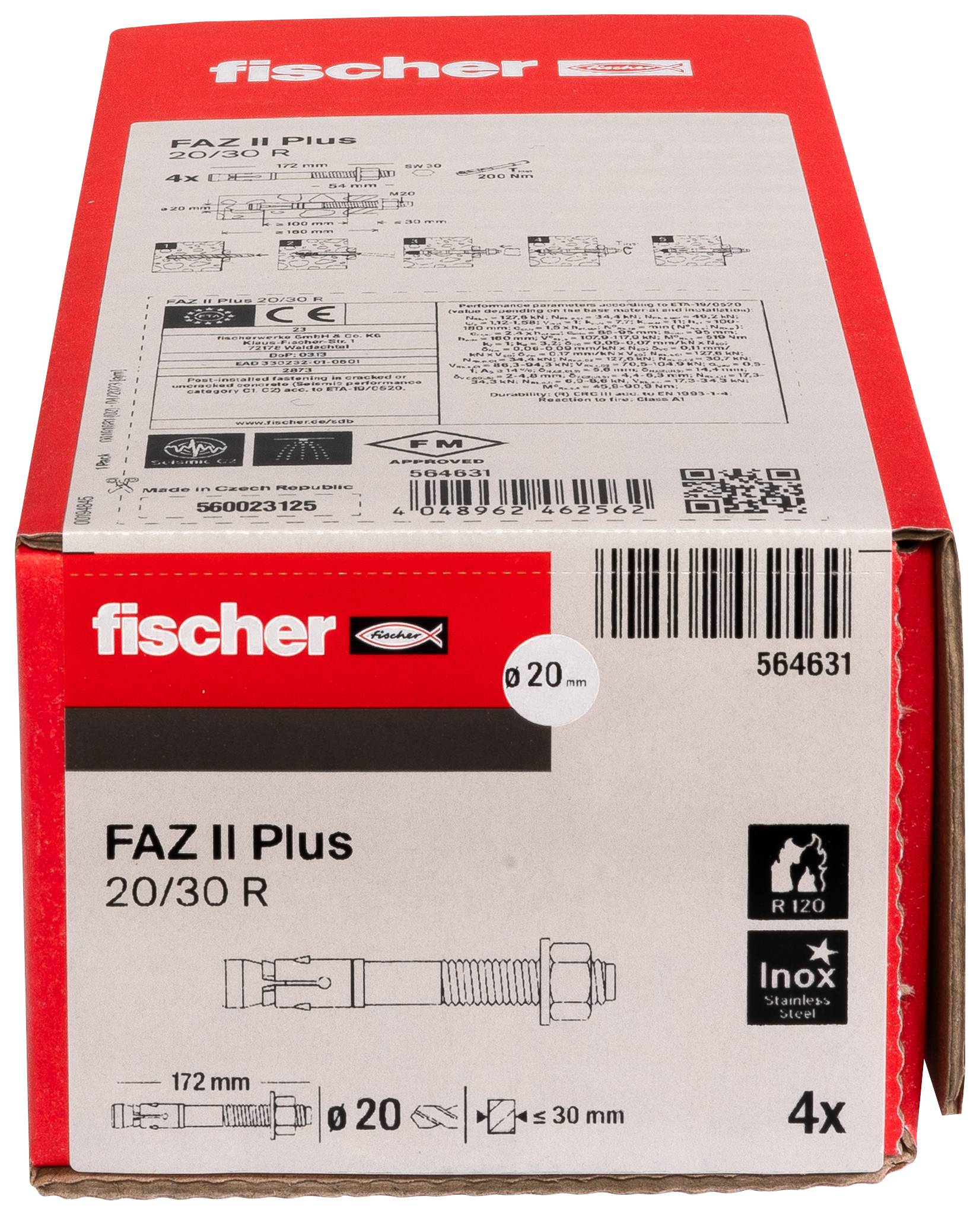 Fischer 564631 FAZ II Plus 20/30 R Bolzenanker 172mm 20mm 4St.