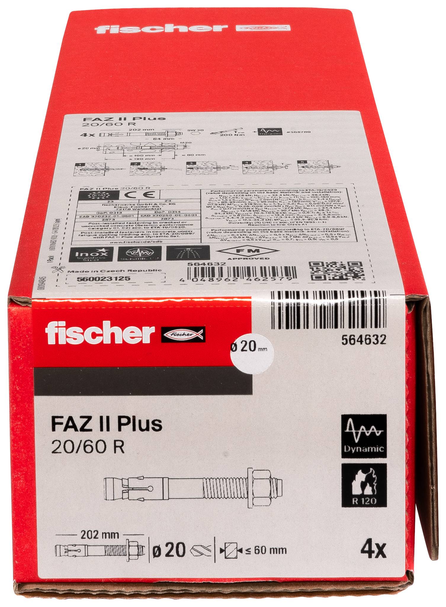 Fischer 564632 FAZ II Plus 20/60 R Bolzenanker 202mm 20mm 4St.