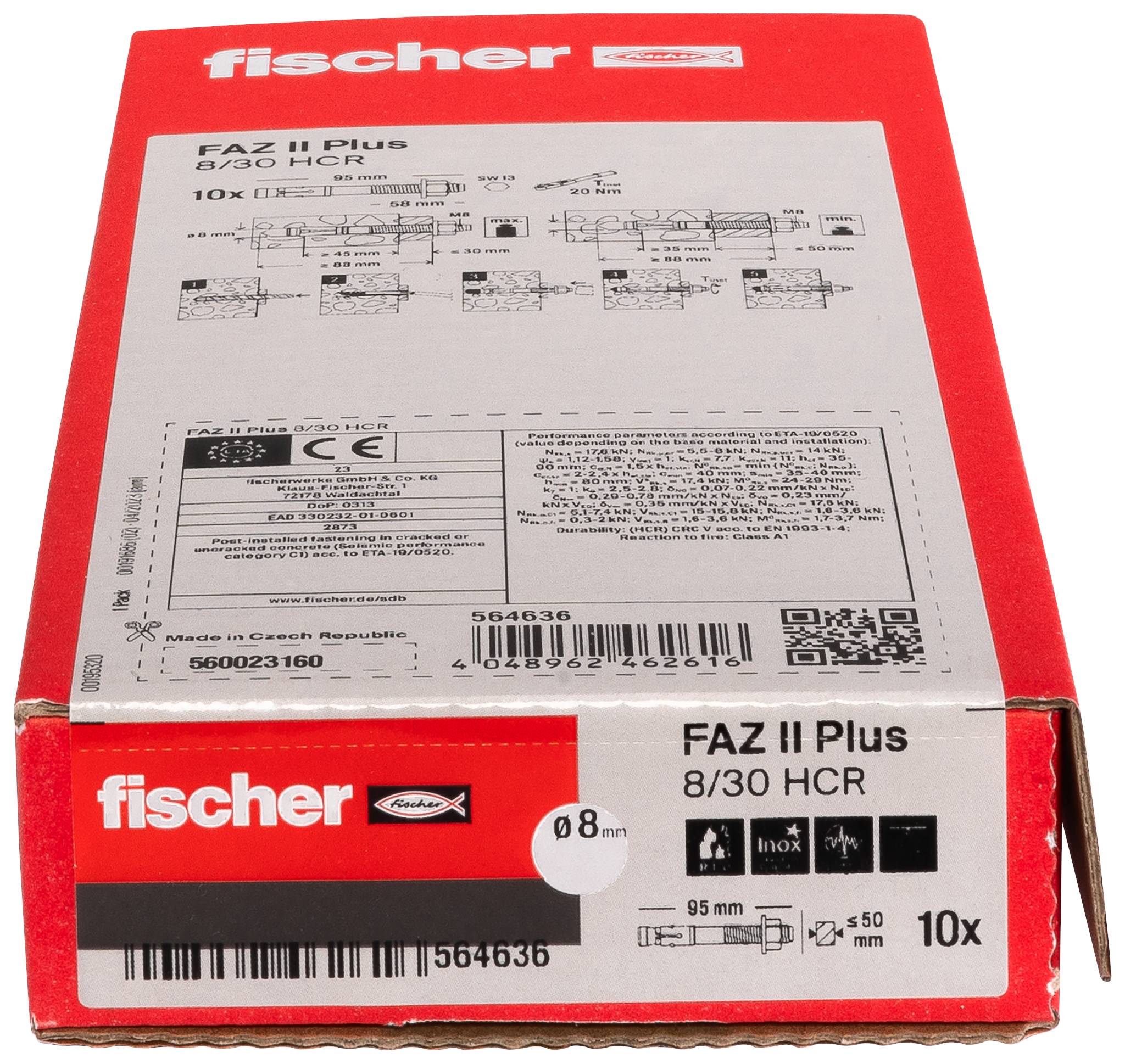 Fischer 564636 FAZ II Plus 8/30 HCR Bolzenanker 95mm 8mm 10St.
