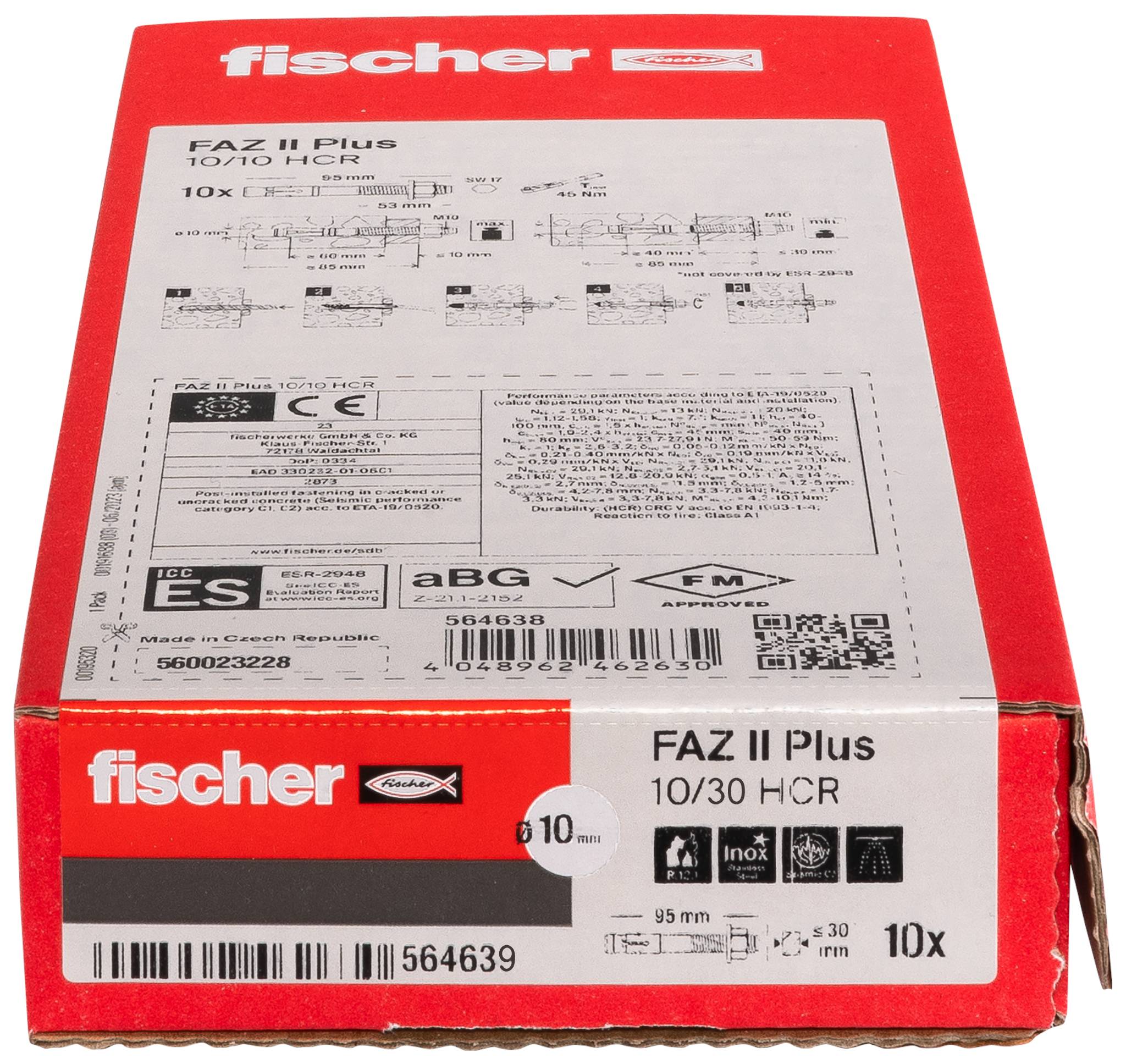 Fischer 564639 FAZ II Plus 10/30 HCR Bolzenanker 115mm 10mm 10St.