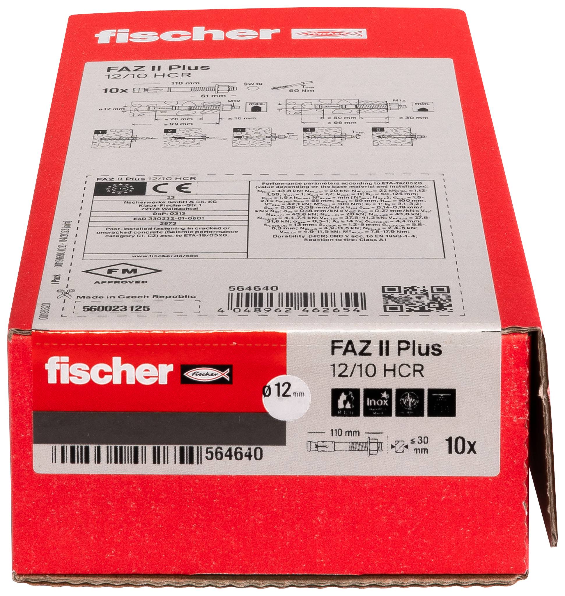 Fischer 564640 FAZ II Plus 12/10 HCR Bolzenanker 110mm 12mm 10St.