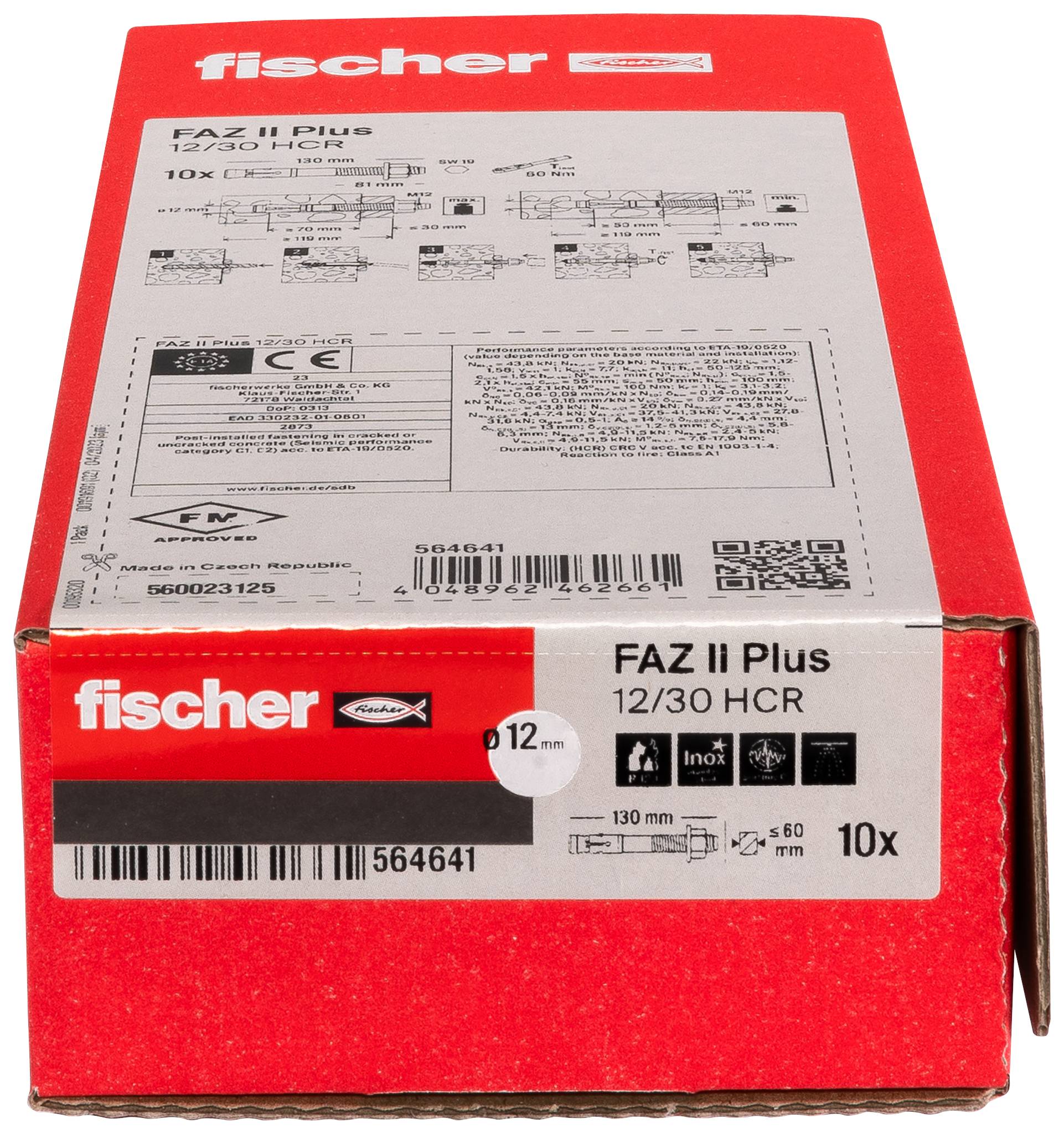 Fischer 564641 FAZ II Plus 12/30 HCR Bolzenanker 130mm 12mm 10St.