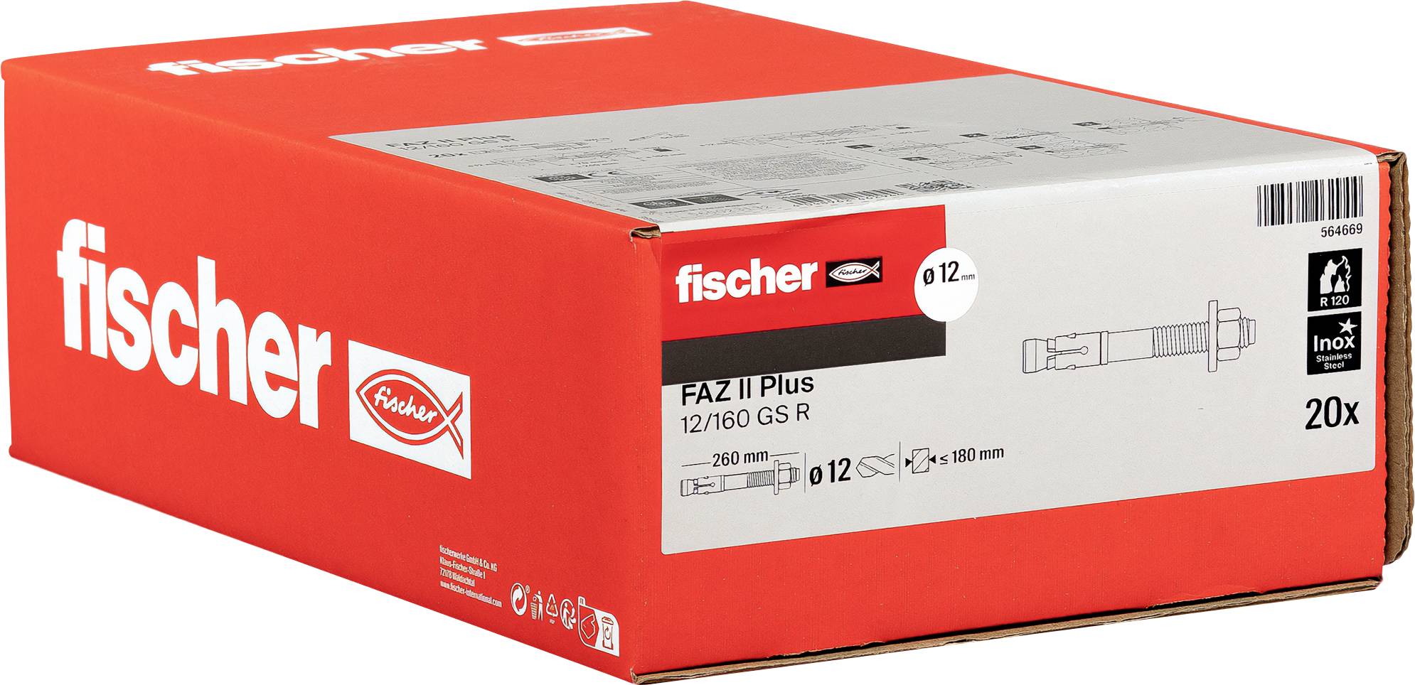 Befestigungsbox Red Fischer FAZ II Plus mit Produktdetails und Mengenangabe 20x auf der Vorderseite.