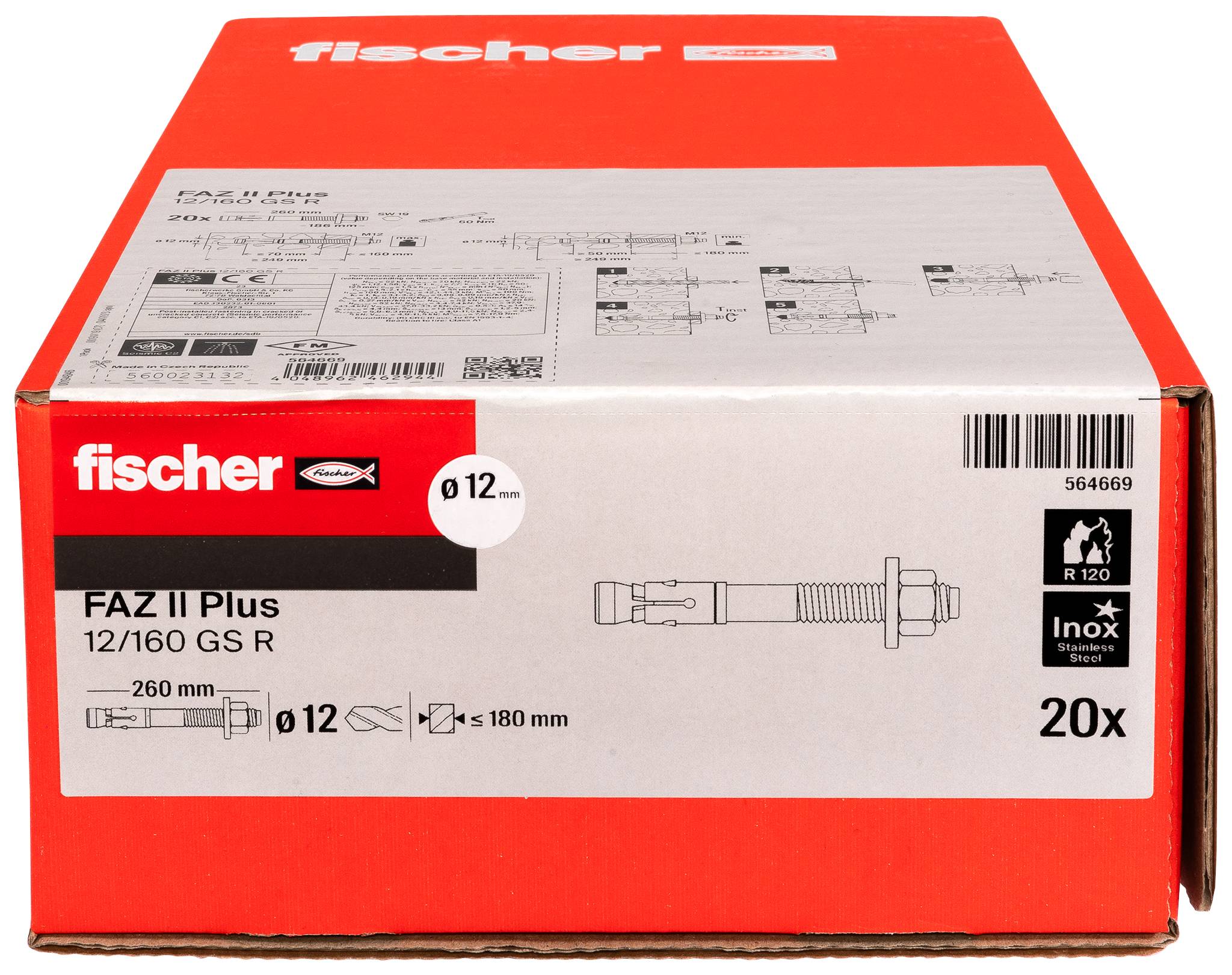 Fischer 564669 FAZ II Plus 12/160 GS R Bolzenanker 260mm 12mm 20St.