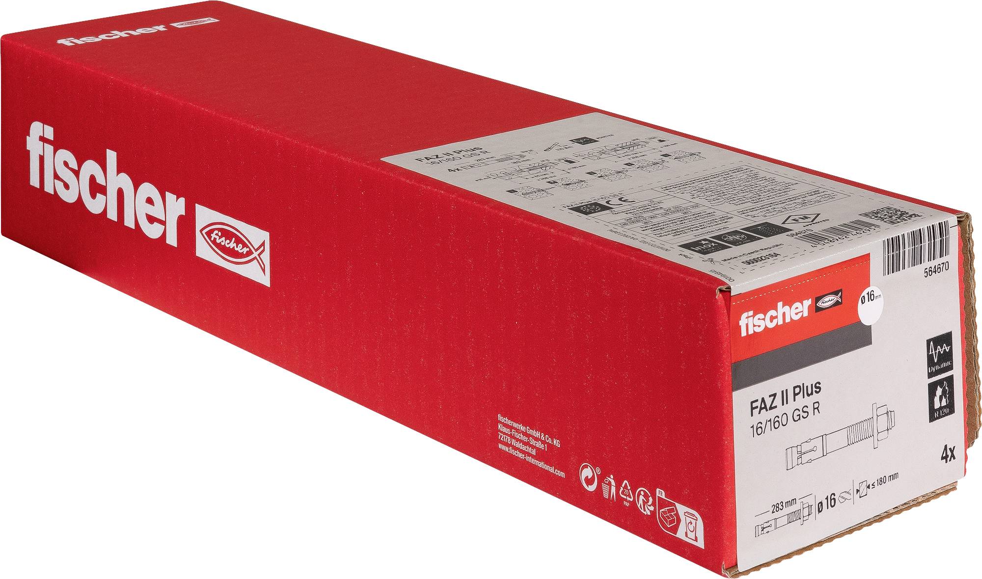 Rote Fischer-Paketschachtel mit der Beschriftung „fischer