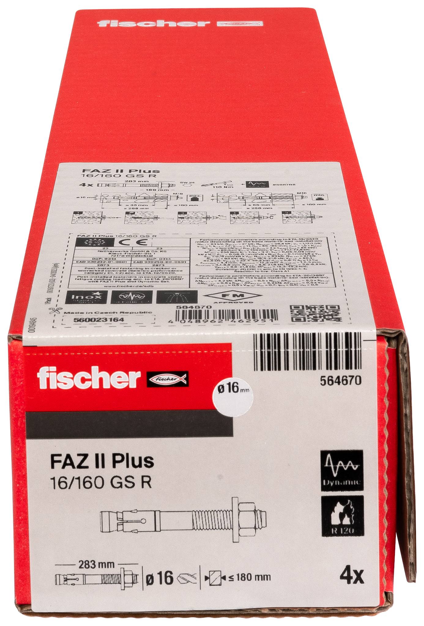 Fischer 564670 FAZ II Plus 16/160 GS R Bolzenanker 283mm 16mm 4St.