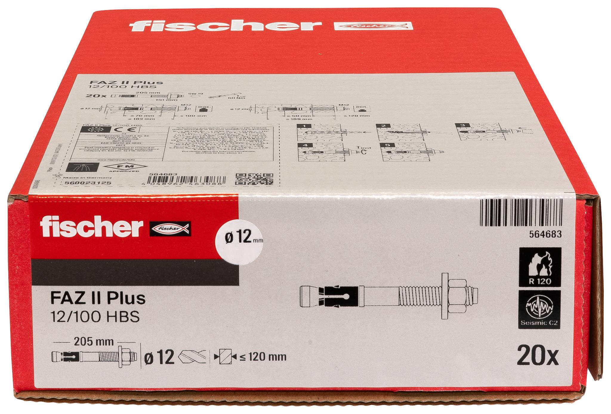 Fischer 564683 FAZ II Plus 12/100 HBS Bolzenanker 205mm 12mm 20St.
