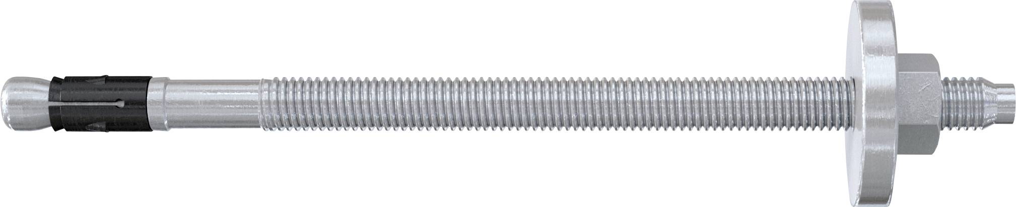 Metallischer Linearantrieb mit Gewinde, Sechskantmutter und Befestigungsplatte; eine mechanische Komponente zur Umwandlung von Drehbewegung in Linearbewegung.