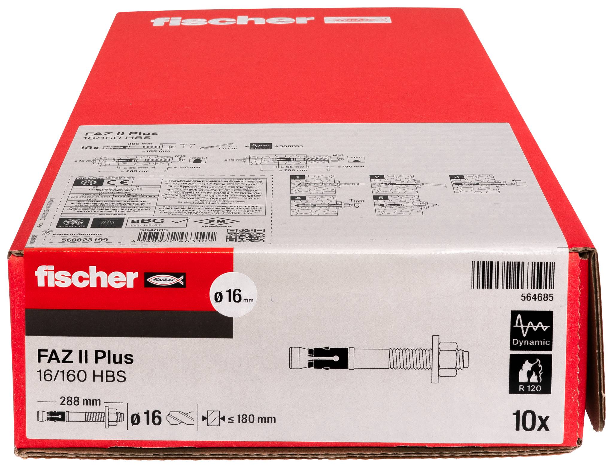Fischer 564685 FAZ II Plus 16/160 HBS Bolzenanker 278mm 16mm 10St.