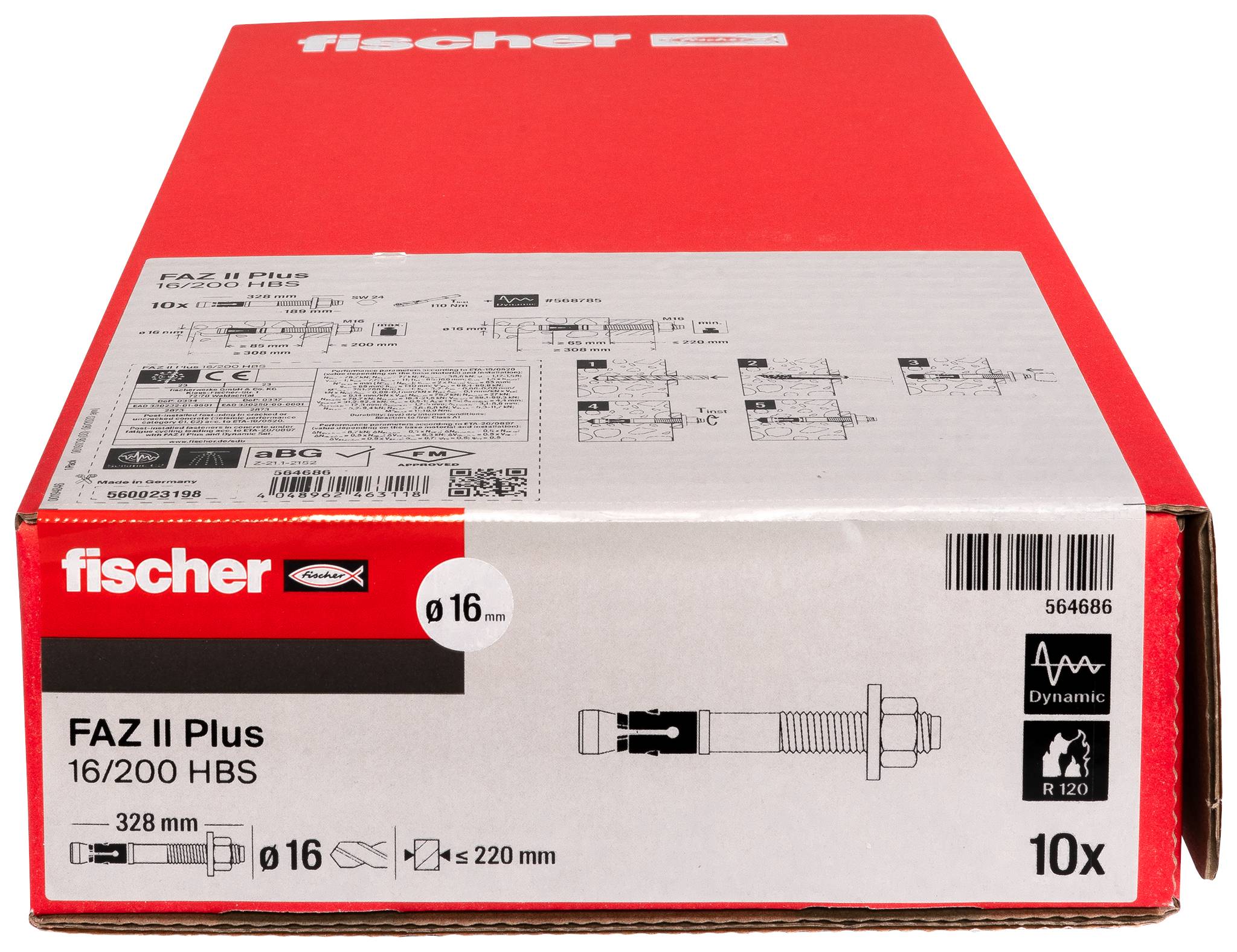 Fischer 564686 FAZ II Plus 16/200 HBS Bolzenanker 328mm 16mm 10St.