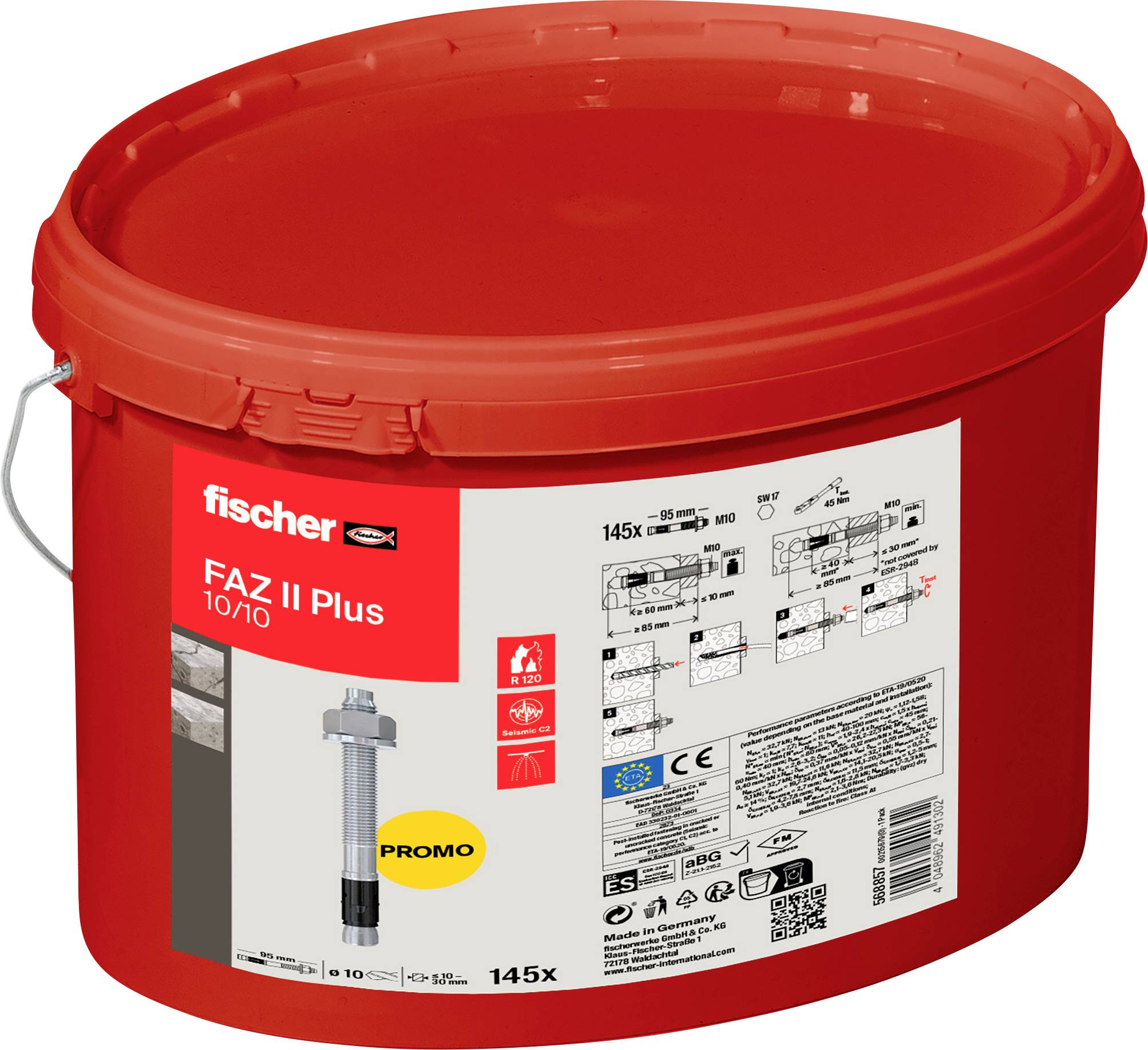Roter Eimer mit der Aufschrift „fischer FAZ II Plus 10/10